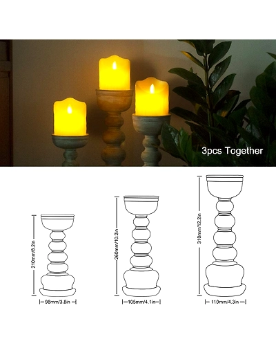 Wood Look Antique Wash Finish Pillar Candle Holders Set of 3-2