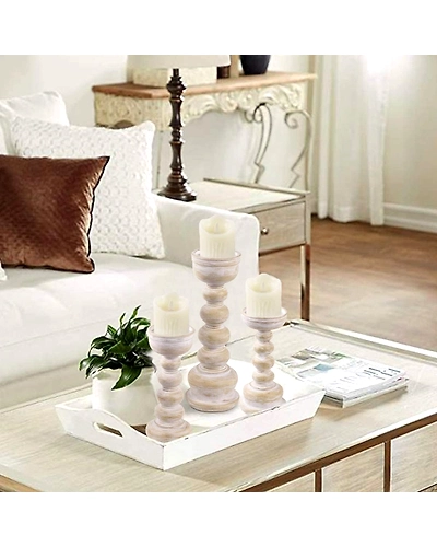 Wood Look Antique Wash Finish Pillar Candle Holders Set of 3-5