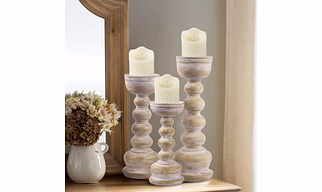 Wood Look Antique Wash Finish Pillar Candle Holders Set of 3
