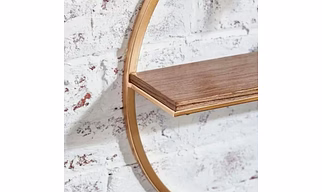 Wood and Gold Metal Wall-Mount Round Floating Shelf (Set of 2) 15 x 15 x 4