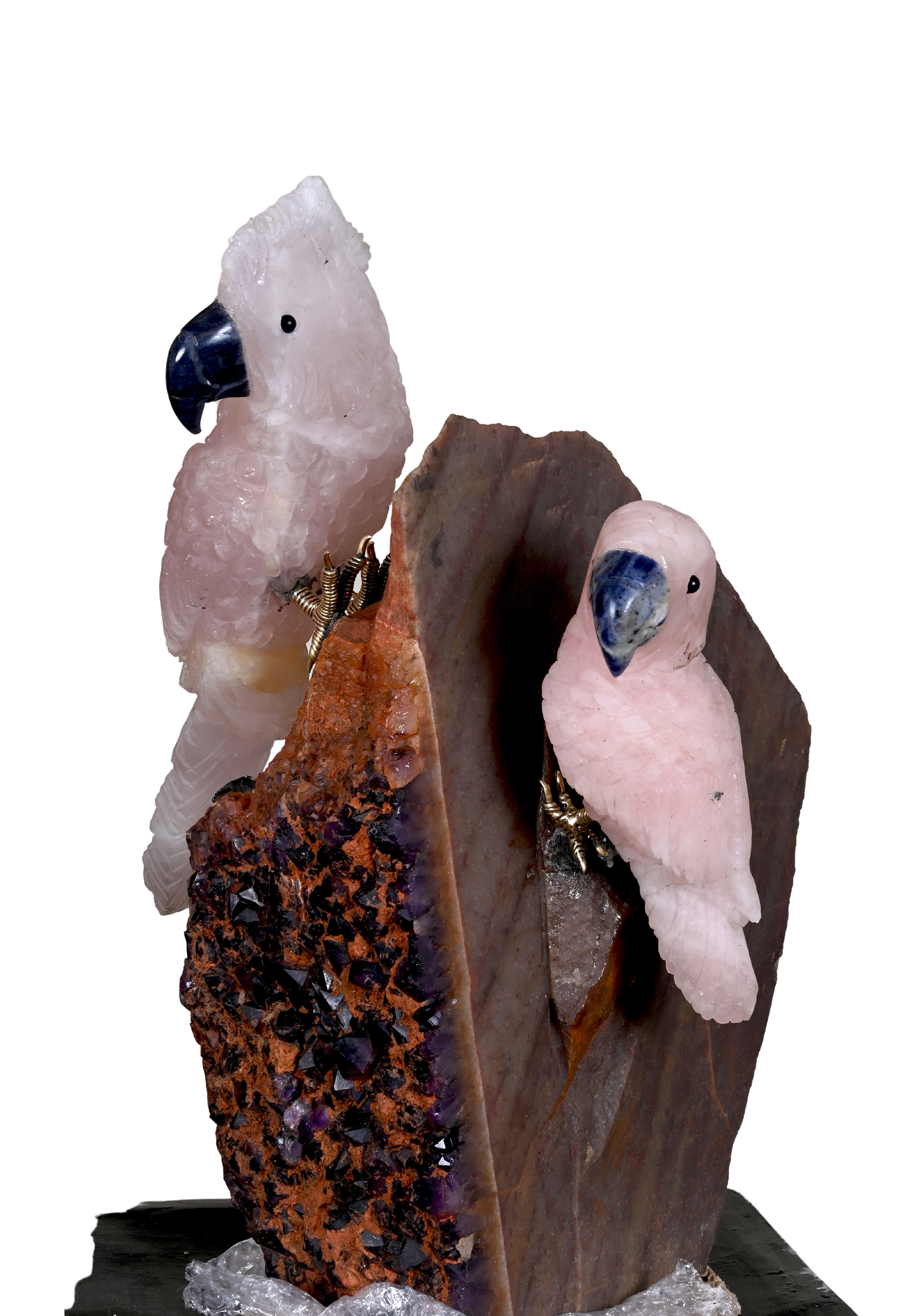 Gemstone Parrot Family (rose quartz and amethyst stones)-3