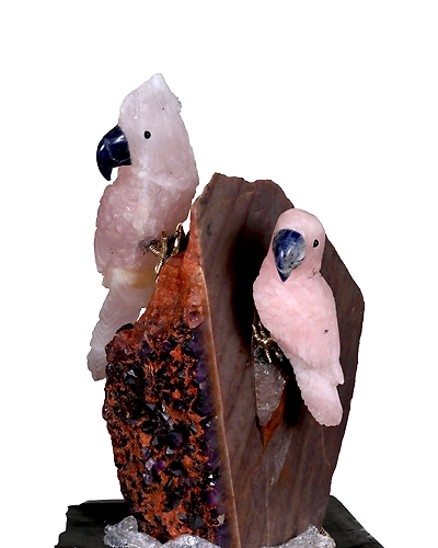 Gemstone Parrot Family (rose quartz and amethyst stones)-3