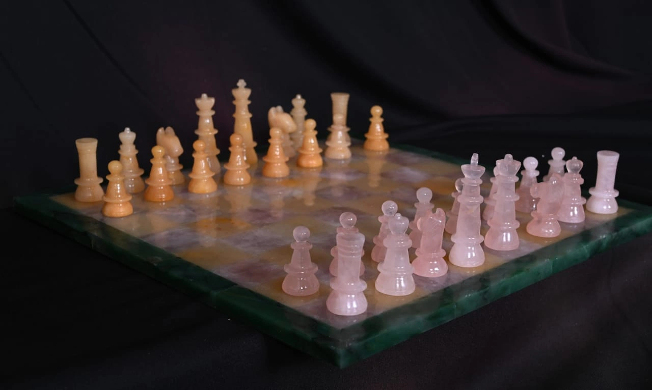 Gemstone Chess Set (Rose quartz and yellow aventurine stones)-12646581