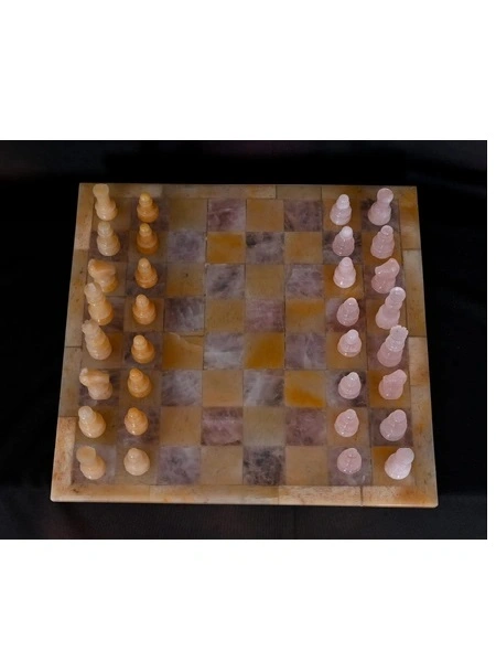 Gemstone Chess Set (Rose quartz and yellow aventurine stones)-1