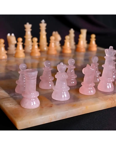 Gemstone Chess Set (Rose quartz and yellow aventurine stones)-3