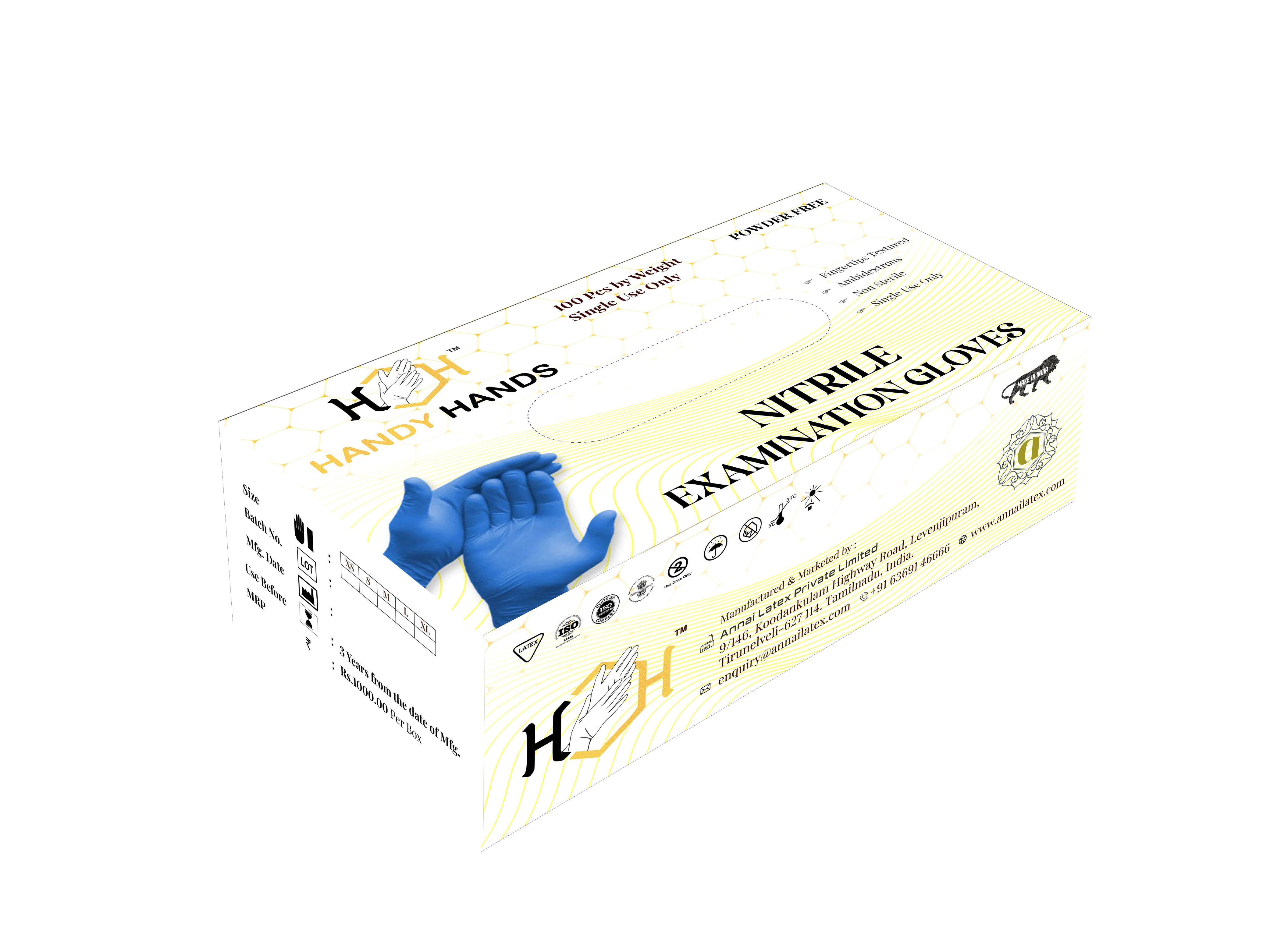 Nitrile Examination Gloves-•	Extra-small•	Small•	Medium•	Large-•	Blue•	White•	Green•	Light Purple•	Black-100% Synthetic Latex-4