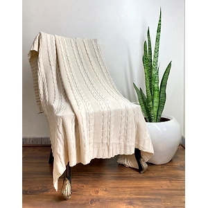 Soft 100% Pure Cotton Knitted Throw Blanket for Sofa/Bed/Couch