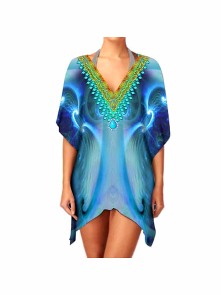 Stylish Women's Summer Casual Short Kaftan Dress Comfortable Daily Wear for Beach Outings V-Neck Digital Fashionable Sexiness @ Short Length Kaftan