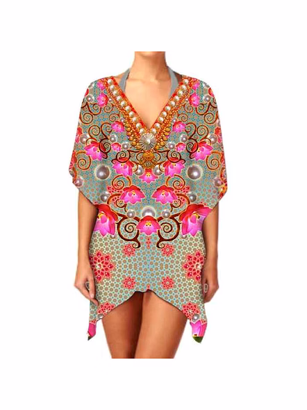 Stylish Women's Casual Kaftan Dress Elegant V-Neck Breathable Summer Sexiness Beachwear and Daily Outfits with Digital Printing @ Short Length Kaftan