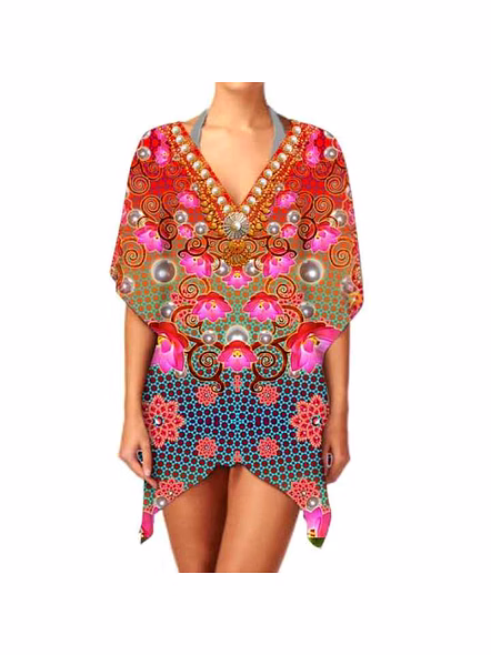 Stylish Women's V-Neck Short Kaftan Dress Trendy Summer Casual Wear for Beach Parties Lightweight Breathable Fabric for Sexiness @ Short Length Kaftan