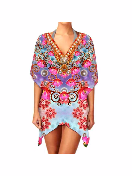 Comfortable Loose Fit Women's Summer Kaftan Dress V-Neck Casual Outfit Lightweight Breathable Fabric Digital Exuding Sexiness @ Short Length Kaftan