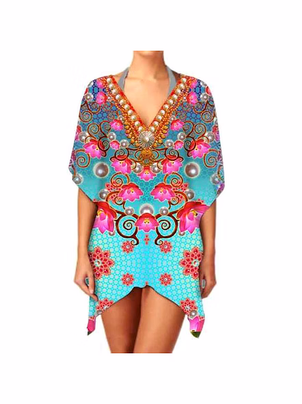 Elegant Ladies' Summer Casual Wear Stylish Short Kaftan Dress Soft Breathable Fabric Beachwear for Occasions & Sexiness @ Short Length Kaftan