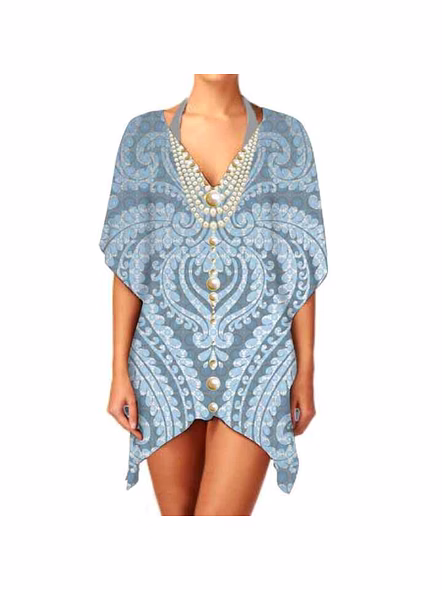 Stylish Comfortable Women's Short Kaftan Dress Breathable Lightweight Fabric V-Neck Digital Casual Sexiness Summer Beach Wear @ Short Length Kaftan-Kar1017