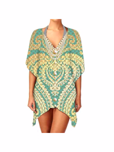 Trendy Womens Short Kaftan Dress Stylish V-Neck Breathable Summer Fabric Comfortable Sexiness Daily Party Wear Digital Printing @ Short Length Kaftan-Kar1018