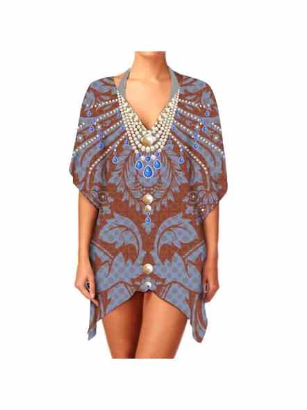 Elegant Short Kaftan Dress for Women Soft Breathable Fabric V-Neck Digital Printing for Summer Sexiness Beachwear and Daily Wear @ Short Length Kaftan-Kar1019
