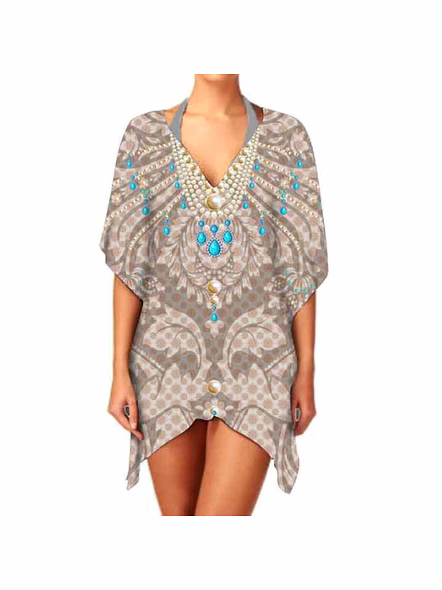 Lightweight Breathable Women's Kaftan Dress Short Length V-Neck Digital Printed Summer Casual Wear Sexiness Stylish Beach Outfit @ Short Length Kaftan-Kar1020