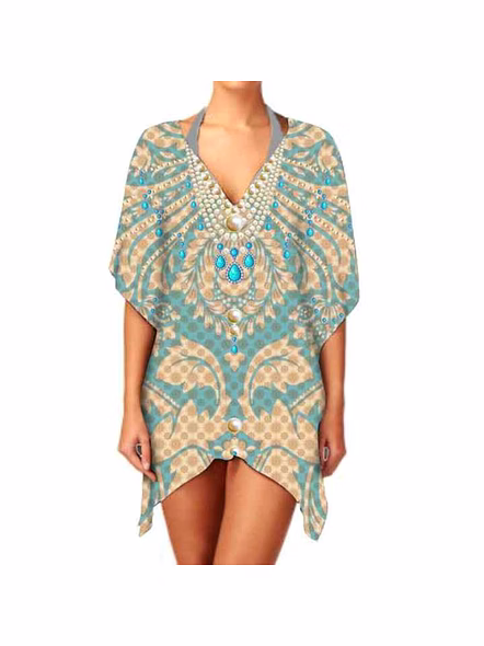 Stylish Women's Short Kaftan Dress Comfortable Elegant Breathable Fabric Summer Casual Wear Sexiness Beachwear Parties V-Neck @ Short Length Kaftan-Kar1021