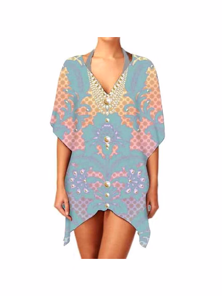Elegant Trendy Women's Kaftan Dress Comfortable Loose Fit Soft Breathable Digital Printing Fabric Summer Sexiness One-Piece Wear @ Short Length Kaftan-Kar1023