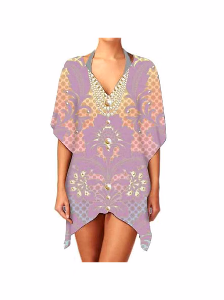 Comfortable Stylish Women's V-Neck Kaftan Dress Breathable Fabric Digital Printed One-Piece Beachwear for Casual Sexiness Short @ Short Length Kaftan-Kar1024