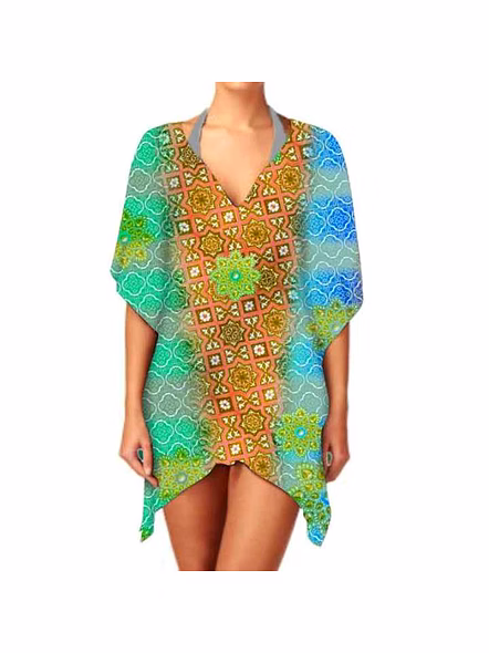 Elegant Lightweight One-Piece Kaftan Dress for Women Stylish V-Neck Summer Beachwear Digital Printing for Parties Beach Exuding @ Short Length Kaftan