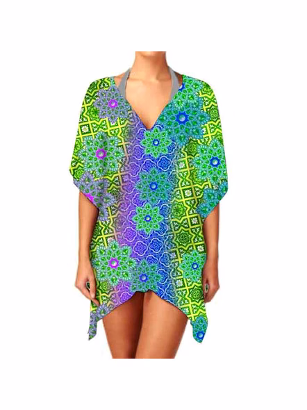 Stylish Comfortable Women's Summer Casual Outfits V-Neck Digital Printing Short Kaftan Dress Soft Lightweight Fabric One-Piece @ Short Length Kaftan