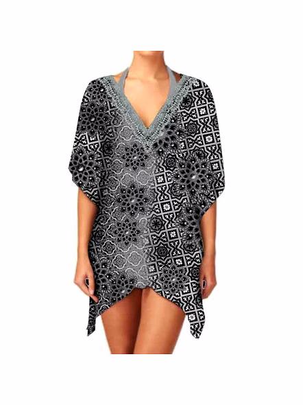 Trendy Women's Elegant V-Neck Design Short Kaftan Dress Breathable Fabric Casual Wear for Summer Beach Outings One-Piece for @ Short Length Kaftan-Kar1031