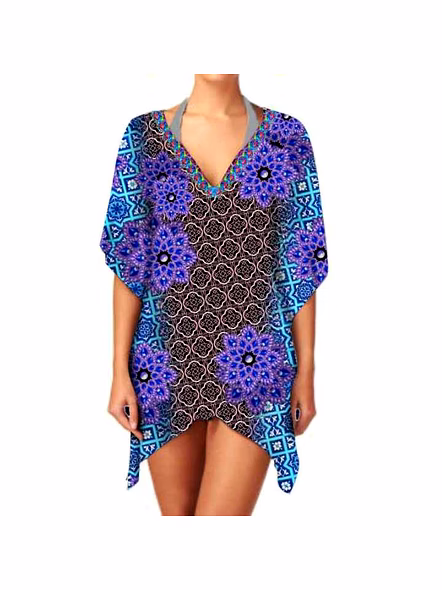Elegant Trendy Women's One-Piece Kaftan Dress Lightweight Soft Fabric V-Neck Summer Casual Party Wear Short Length @ Short Length Kaftan-Kar1033