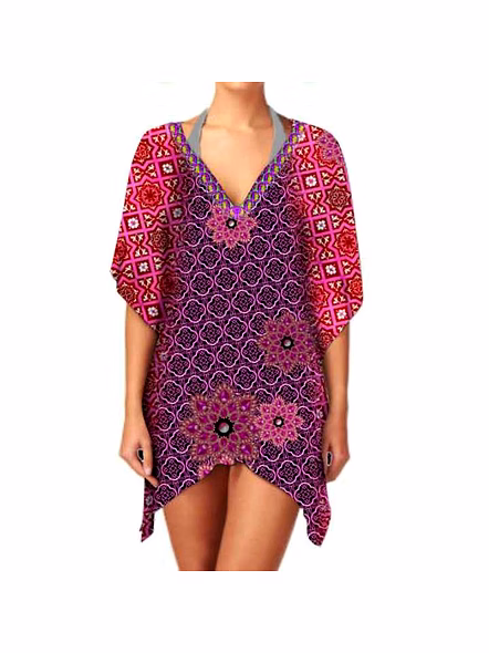 Stylish Women's Summer Casual Kaftan Dress Comfortable Loose Fit with V-Neck Breathable Fabric Digital Printed for Beachwear @ Short Length Kaftan