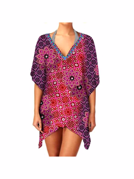 Women's Summer Casual Beachwear Kaftan Dress Short-Sleeved Soft Breathable Fabric V-Neckline Digital Printing Bikini Style @ Short Length Kaftan