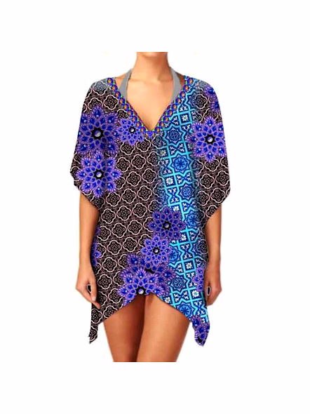 Elegant Women's Summer Casual Outings Short Kaftan Dress Stylish V-Neck One-Piece Beachwear for Daily Sexiness Wear @ Short Length Kaftan