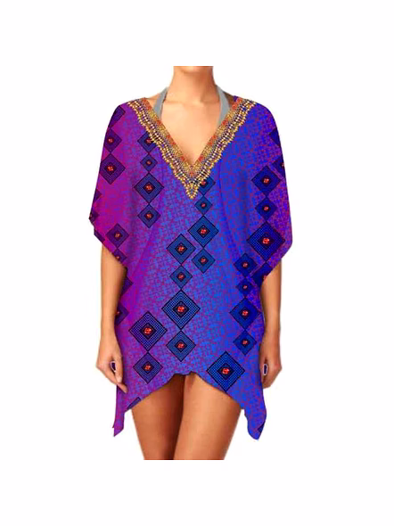 Elegant Stylish Women's V-Neck Short Kaftan Dress Breathable Fabric One-Piece Summer Beachwear for Casual Wear and Outings @ Short Length Kaftan