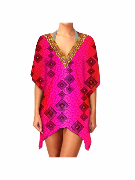 Ladies Summer Casual Trendy Kaftan Dress Comfortable Soft Lightweight One-Piece V-Neck Short Length Wear Enhanced Sexiness @ Short Length Kaftan