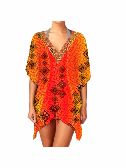 Women's Elegant V-Neck Kaftan Dress Fashionable Short Design Digital Printing Breathable Fabric Sexy One-Piece Summer Wear @ Short Length Kaftan