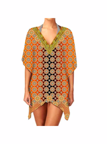 Elegant Lightweight Women's Kaftan Dress V-Neck Digital Printing Stylish One-Piece Beachwear for Casual Sexiness Everyday Wear @ Short Length Kaftan
