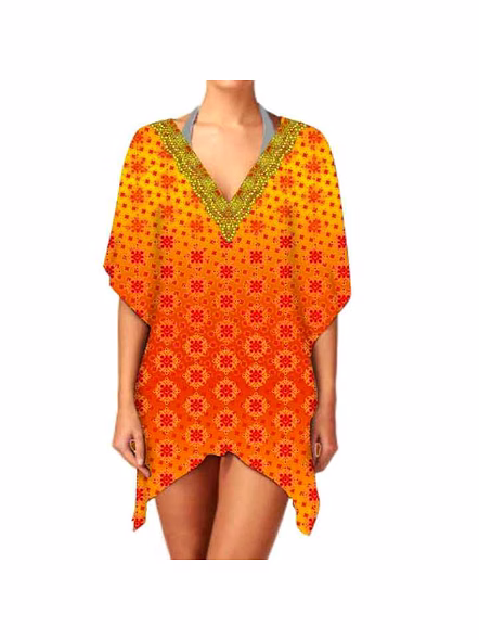 Stylish Women's Elegant Short Kaftan Dress Breathable Lightweight Fabric Summer Casual V-Neck Beachwear Outfit One-Piece Style @ Short Length Kaftan