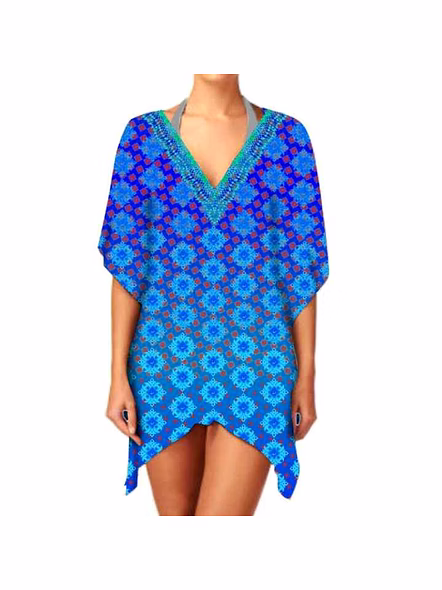 Women's Short-Sleeved Kaftan Dress Soft Breathable Fabric V-Neckline Digital Printing for Casual Wear Beachwear Summer Holidays @ Short Length Kaftan