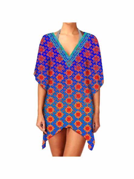 Elegant V-Neck Womens Short Kaftan Dress Fashionable Daily Wear Outfits for Summer Beachwear Casual Outings Digital Printing @ Short Length Kaftan