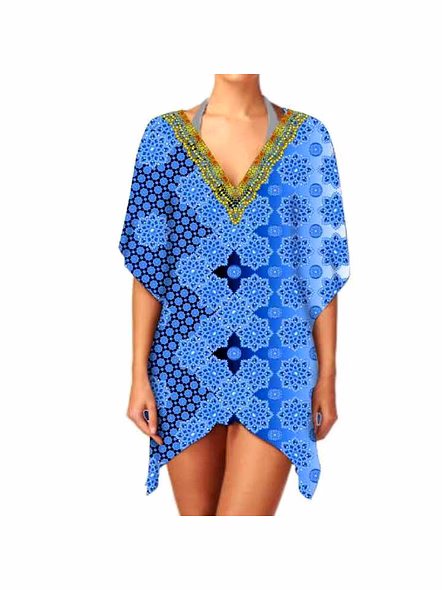 Elegant Lightweight Women's Kaftan Dress V-Neck Digital Printing Stylish One-Piece Beachwear for Casual Outings Everyday Wear @ Short Length Kaftan-Kar1064