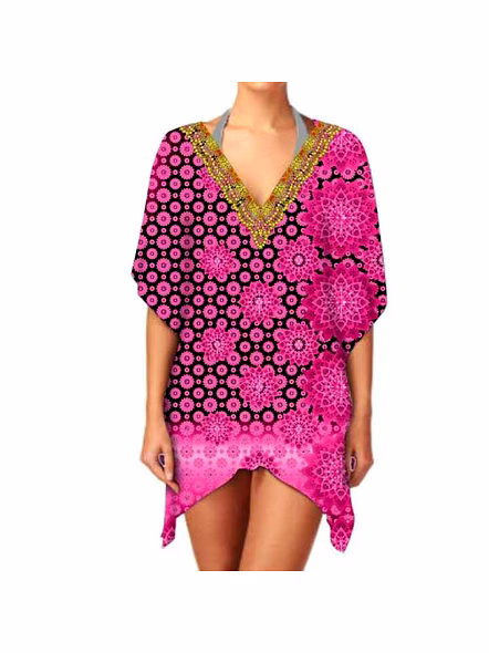 Women's Summer Casual Beachwear Kaftan Dress Short-Sleeved V-Neckline Breathable Fabric Digital Printing Sexiness One-Piece @ Short Length Kaftan-Kar1067