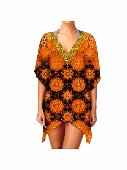 Elegant Fashionable Women's Summer Kaftan Dress Stylish V-Neck One-Piece Digital Printed for Daily Wear Beach Casual Outings 1 @ Short Length Kaftan-Kar1068