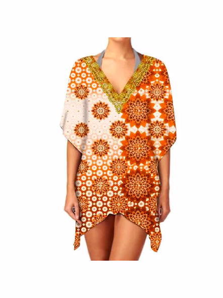 Stylish Comfortable Women's V-Neck Kaftan Dress Breathable Fabric Casual Summer Wear for Beach Outings Digital One-Piece @ Short Length Kaftan-Kar1071