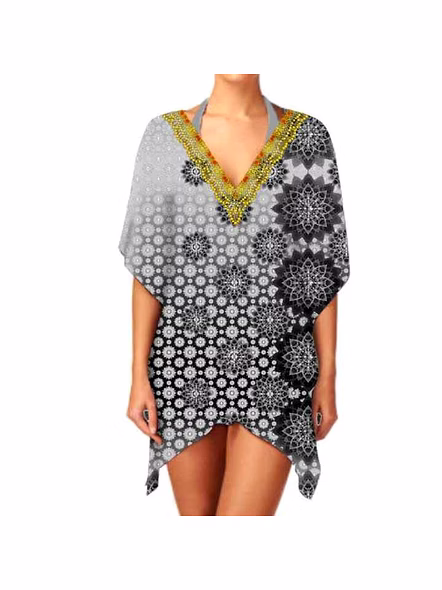 Comfortable Stylish Women's Summer Casual Wear V-Neck Digital Printed Short Kaftan Dress Breathable Lightweight Fabric 1 Piece @ Short Length Kaftan-Kar1072