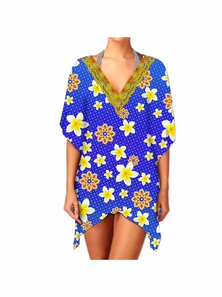 Elegant Women's Short Kaftan Dress Stylish V-Neck Beachwear for Summer Sexiness Lightweight Breathable Fabric Digital Printing @ Short Length Kaftan-Kar1074