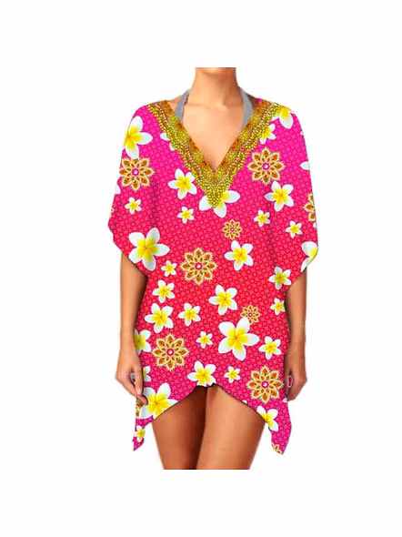 Women's Trendy Stylish Short Length Kaftan Dress V-Neck Digital Printing Soft Breathable Fabric Casual Summer Beachwear Sexiness @ Short Length Kaftan-Kar1075