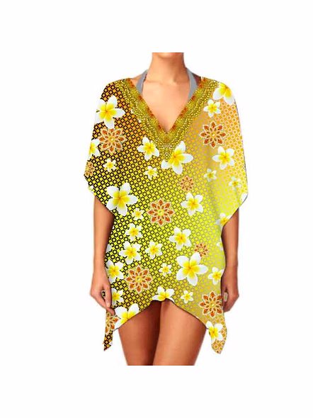 Stylish Lightweight Women's Short Kaftan Dress Breathable V-Neck Sexiness Summer Beachwear and Daily Wear with Digital Printing @ Short Length Kaftan-Kar1077
