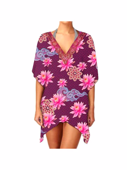 Short Sleeve Kaftan Dress for Women Stylish &amp; Comfortable, Lightweight Fabric, Perfect for Sexy Summer Wear &amp; Beach Outfits @ Short Length Kaftan-Kar1093