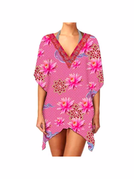Chic Short Kaftan Dress for Women Lightweight, Breathable Fabric, Ideal for Summer Beachwear, Sexy Wear &amp; Everyday Comfort @ Short Length Kaftan-Kar1096