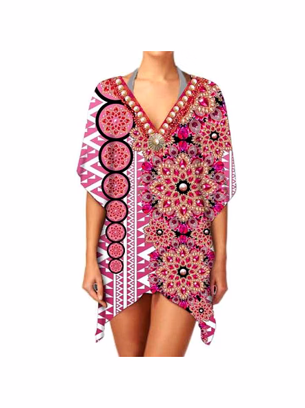 Stylish Short Kaftan Dress for Women Soft, Flowy Fabric, Sexy Beachwear &amp; Everyday Comfort, Perfect for Outings &amp; Vacation @ Short Length Kaftan-Kar1103