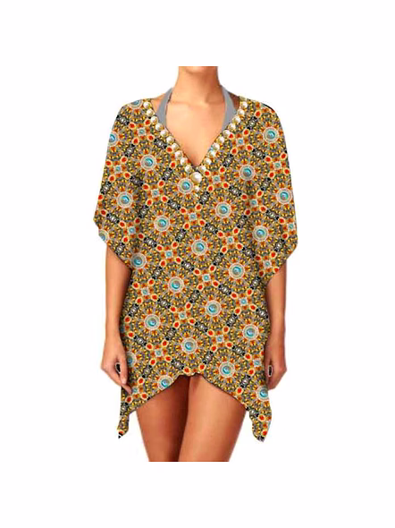 Hot Selling Women's Stylish V-Neck Georgette Kimono Elegant One-Piece Cover-Up Ethnic Print Lightweight Sexiness Layering Wear @ Western Print Kimono-Kar1108