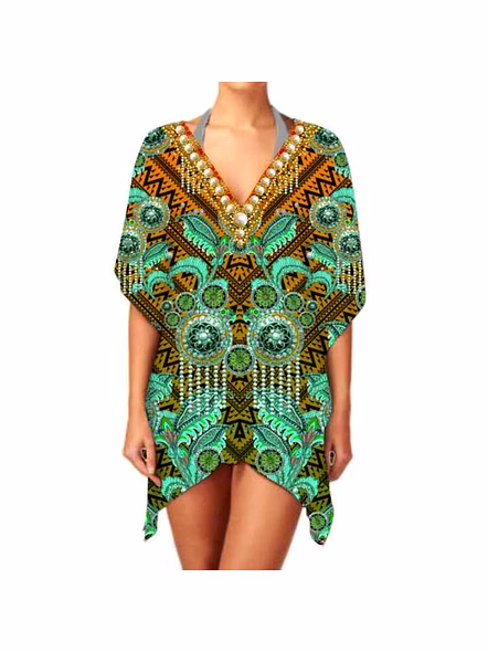 Elegant Lightweight Women's Georgette Kimono Stylish Ethnic Print V-Neck Casual Sexiness Cover 1-Piece Digital Printing @ Western Print Kimono-Kar1109